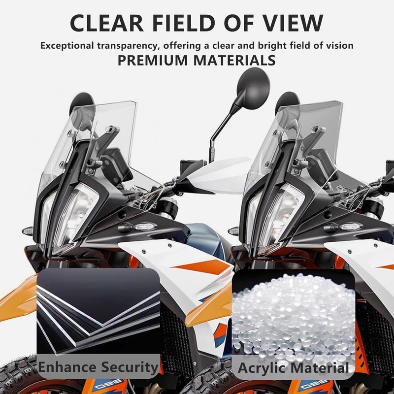 FWXEOZ Motorcycle Windshield Deflectors for 790ADV 890 ADV Adventure 2023-2025, Front Acrylic Air Deflector Windscreen Visor Accessories for 790 890 ADV R Rally (Transparent) - Image 5